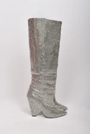 SAINT LAURENT NIKI 105 CRYSTAL EMBELLISHED BOOTS