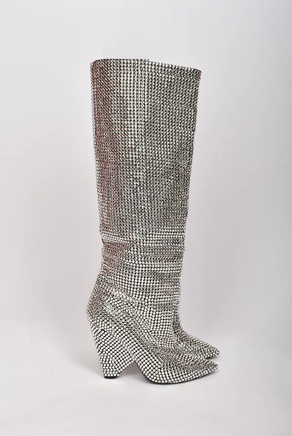 SAINT LAURENT NIKI 105 CRYSTAL EMBELLISHED BOOTS