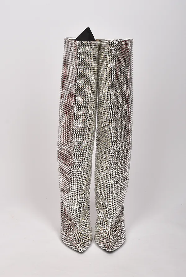 SAINT LAURENT NIKI 105 CRYSTAL EMBELLISHED BOOTS