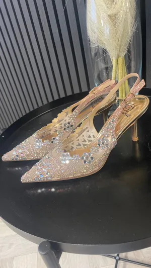 Sinead Champagne Diamante Embellished Slingback Shoes