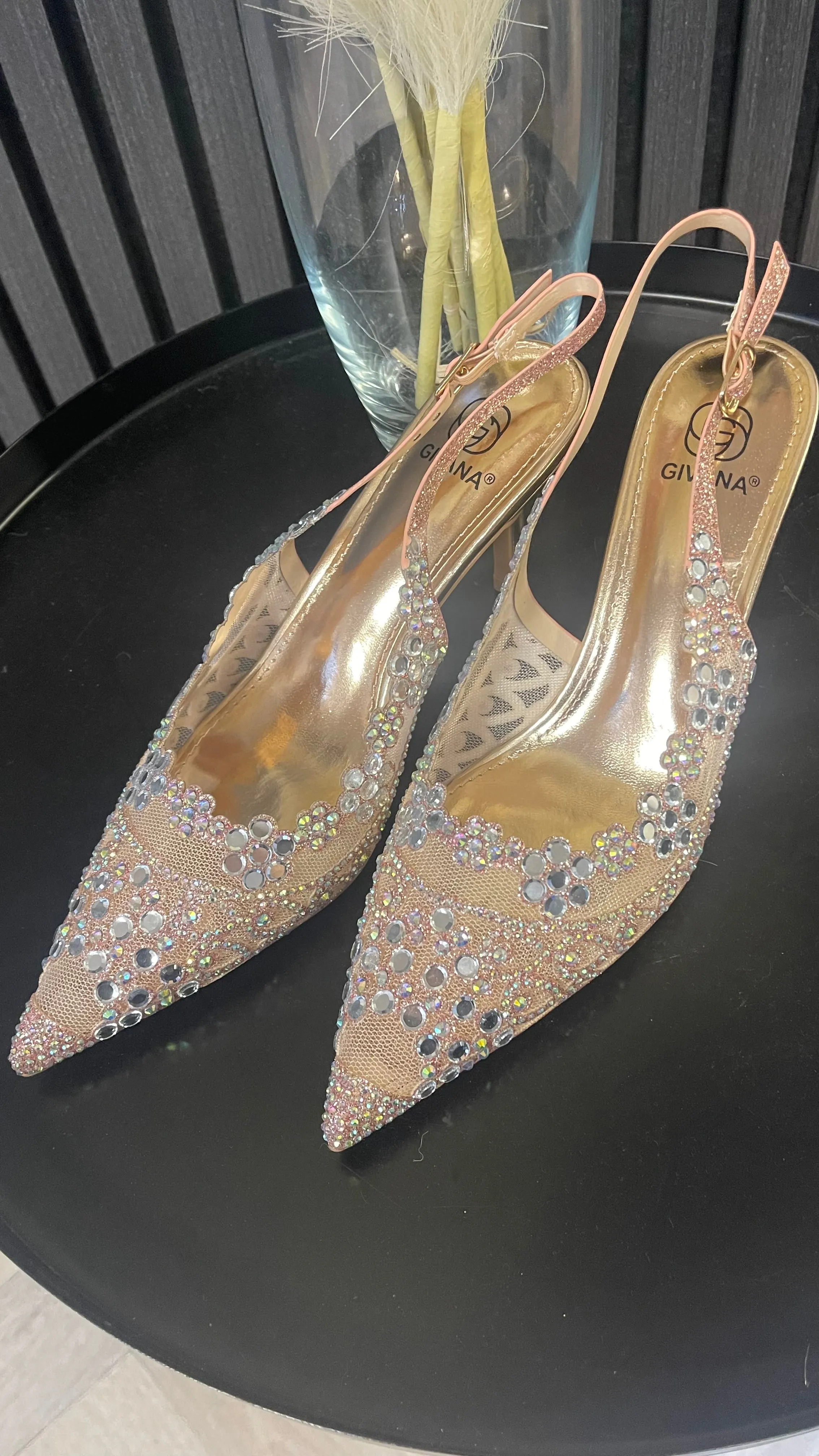 Sinead Champagne Diamante Embellished Slingback Shoes