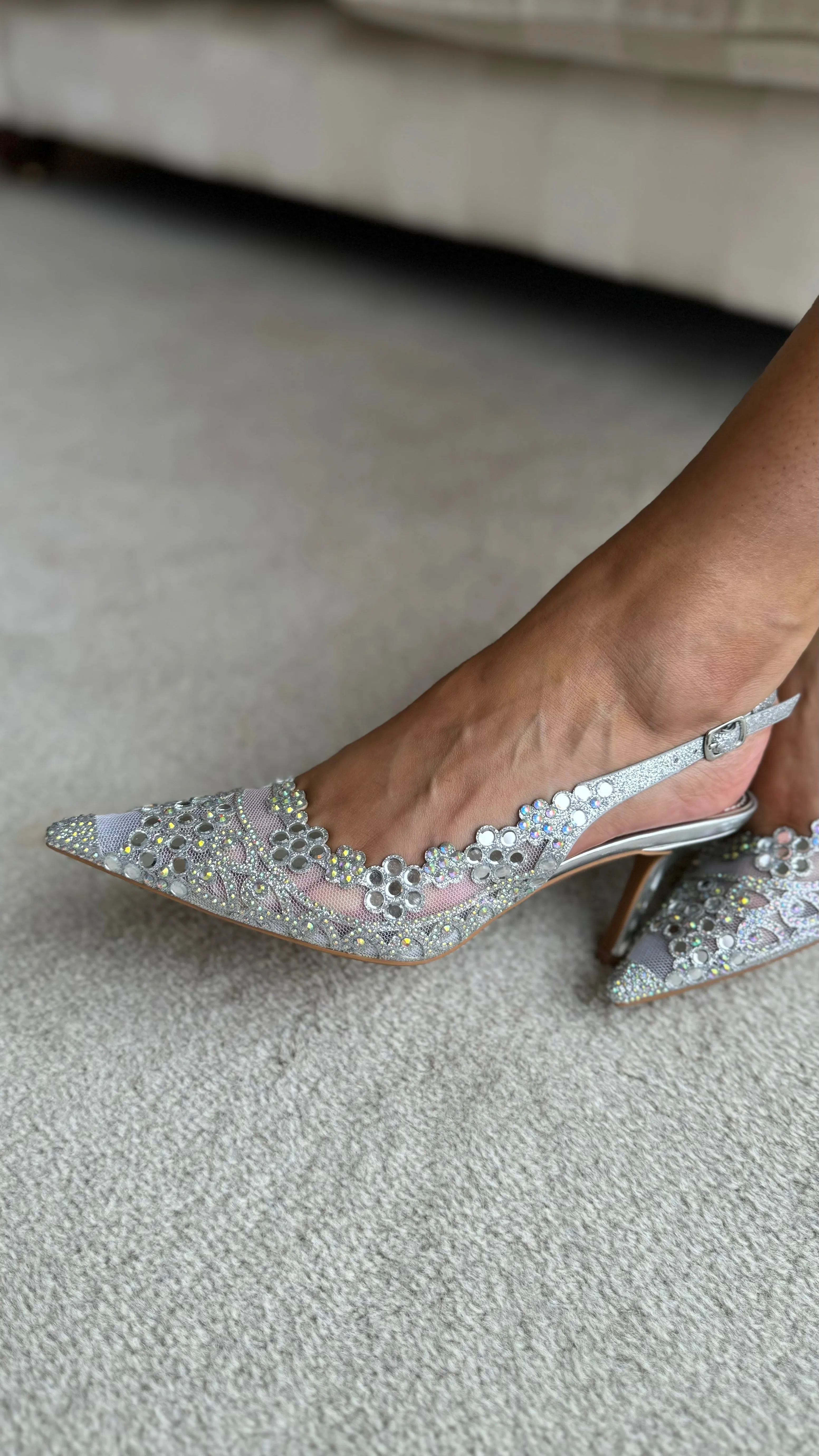 Sinead Silver Diamante Embellished Slingback Shoes (PRE ORDER)