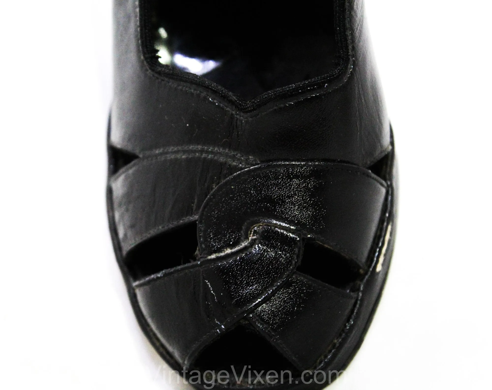 Size 6 1930s Black Shoes - Unworn As Is Peep Toe Platforms with Dovetailed Design - Beautiful Authentic 30s 40s Heels - Chic NOS Deadstock