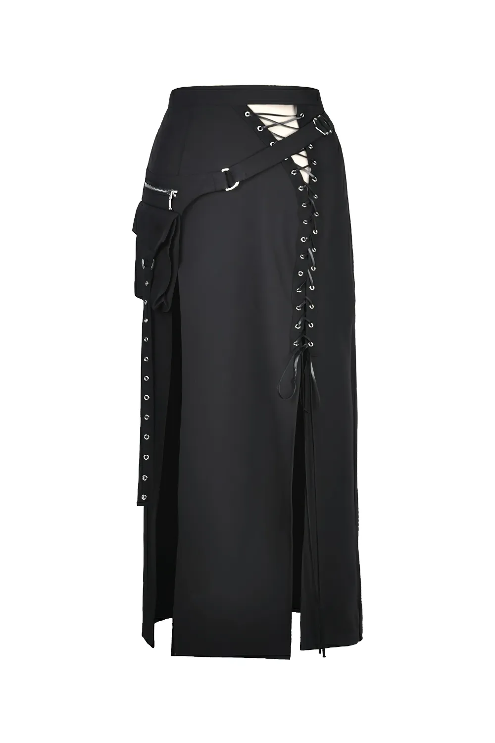 Stylish Gothic Lace-Up Metal Eyelet Skirt with Pockets