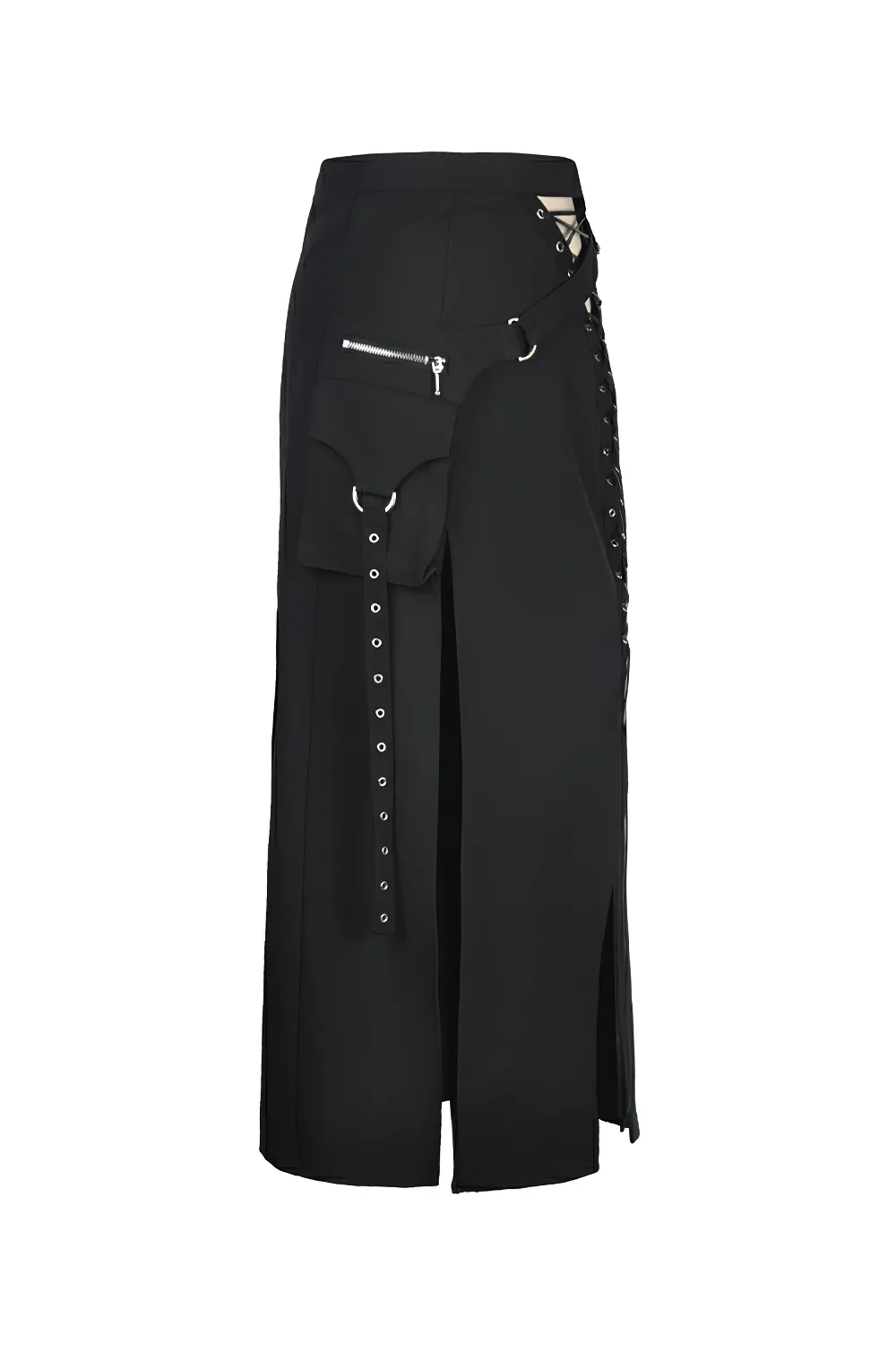 Stylish Gothic Lace-Up Metal Eyelet Skirt with Pockets