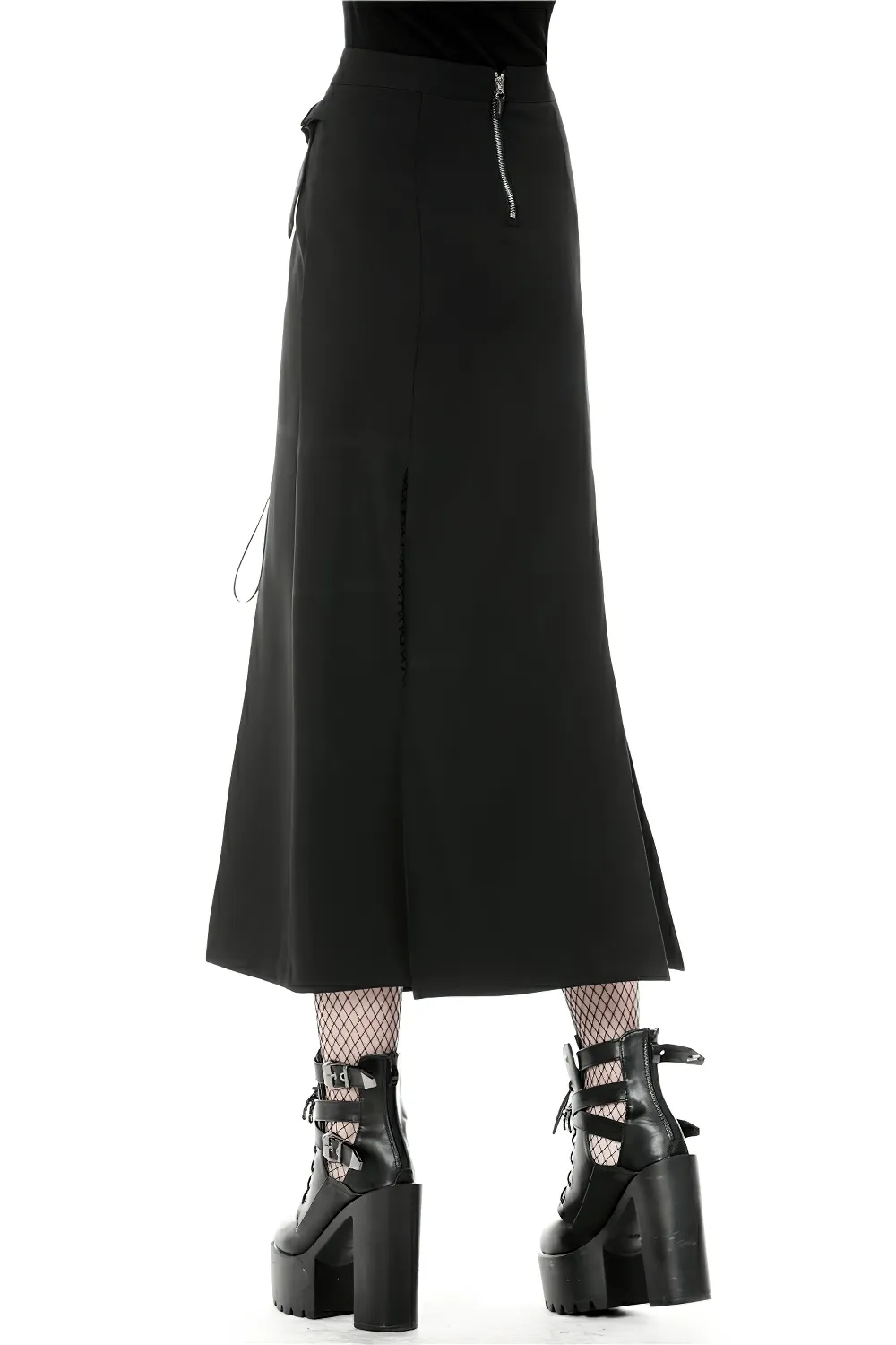 Stylish Gothic Lace-Up Metal Eyelet Skirt with Pockets