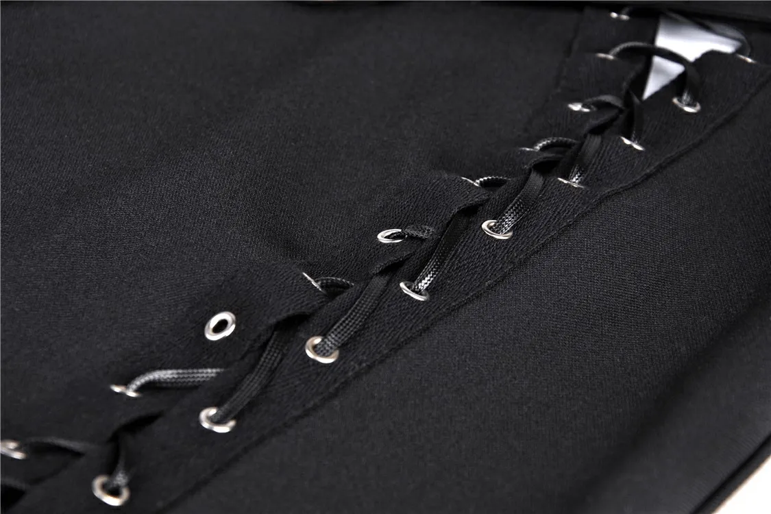 Stylish Gothic Lace-Up Metal Eyelet Skirt with Pockets