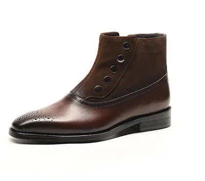 Suede Leather Combination with Zipper and Round Rivets Design Men Boots