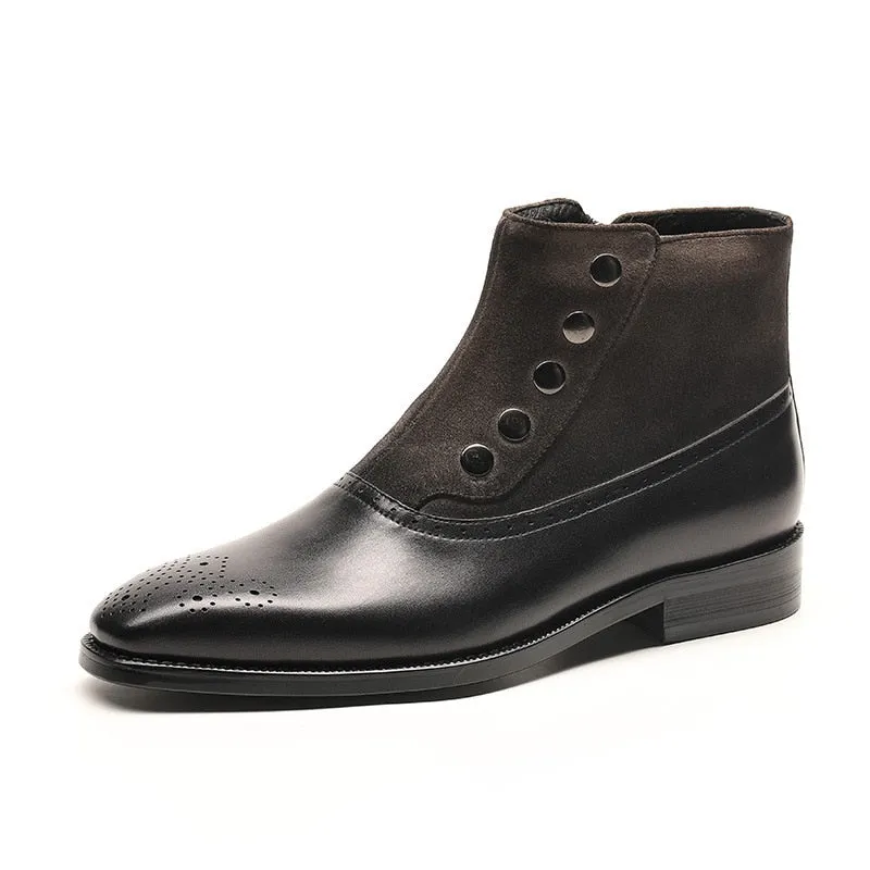 Suede Leather Combination with Zipper and Round Rivets Design Men Boots
