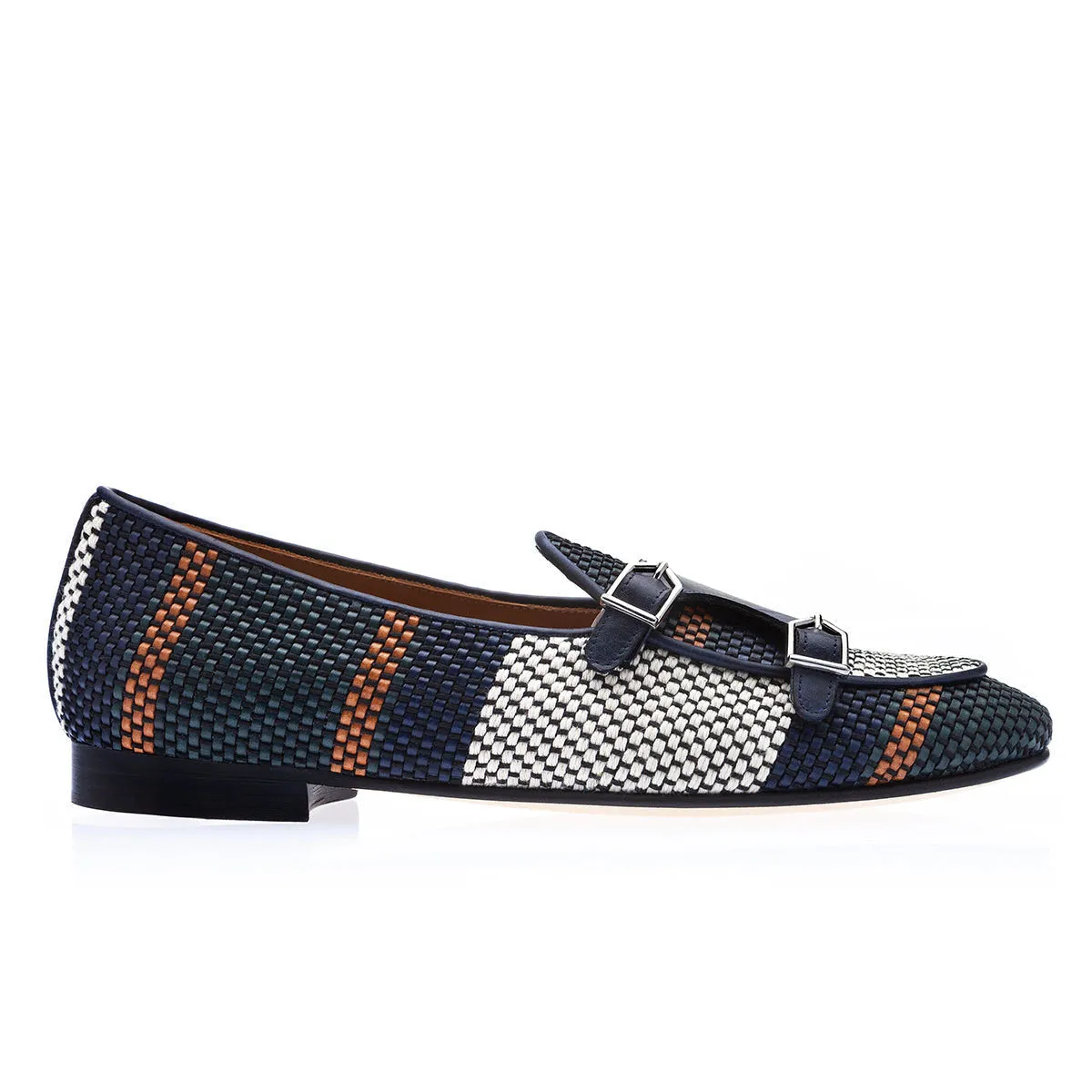 SUPERGLAMOUROUS Tangerine 7 Tetris Men's Shoes Multi-Color Hand-Loomed Leather Monk-Straps Belgian Loafers (SPGM1137)