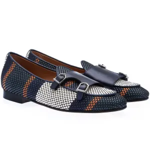 SUPERGLAMOUROUS Tangerine 7 Tetris Men's Shoes Multi-Color Hand-Loomed Leather Monk-Straps Belgian Loafers (SPGM1137)