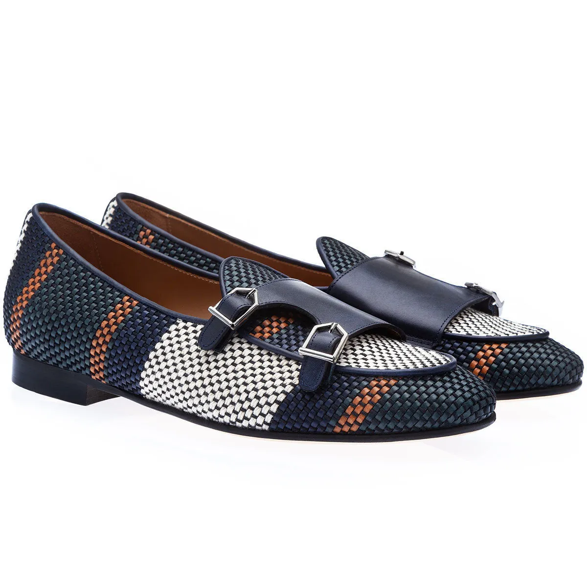 SUPERGLAMOUROUS Tangerine 7 Tetris Men's Shoes Multi-Color Hand-Loomed Leather Monk-Straps Belgian Loafers (SPGM1137)