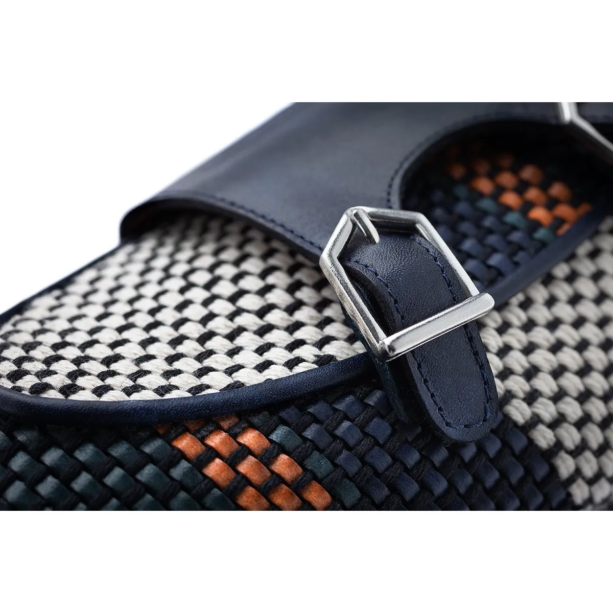 SUPERGLAMOUROUS Tangerine 7 Tetris Men's Shoes Multi-Color Hand-Loomed Leather Monk-Straps Belgian Loafers (SPGM1137)