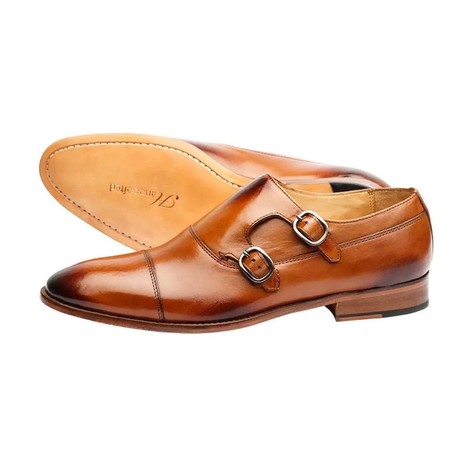 Tan Captoe Side Buckle Monk Straps