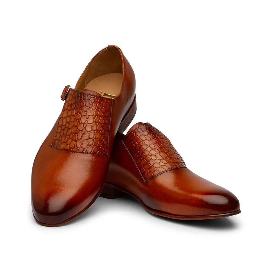 Tan Single Strap Croco Monk Straps
