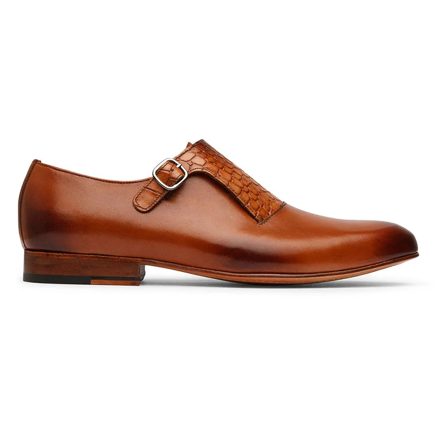 Tan Single Strap Croco Monk Straps