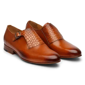 Tan Single Strap Croco Monk Straps