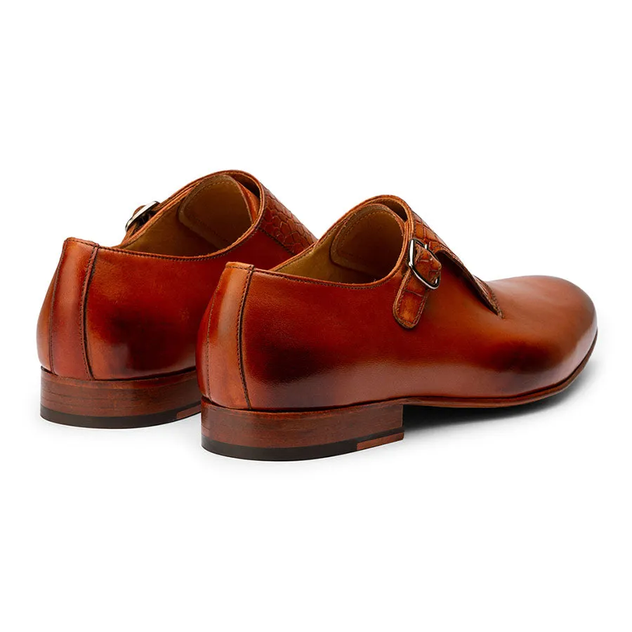 Tan Single Strap Croco Monk Straps