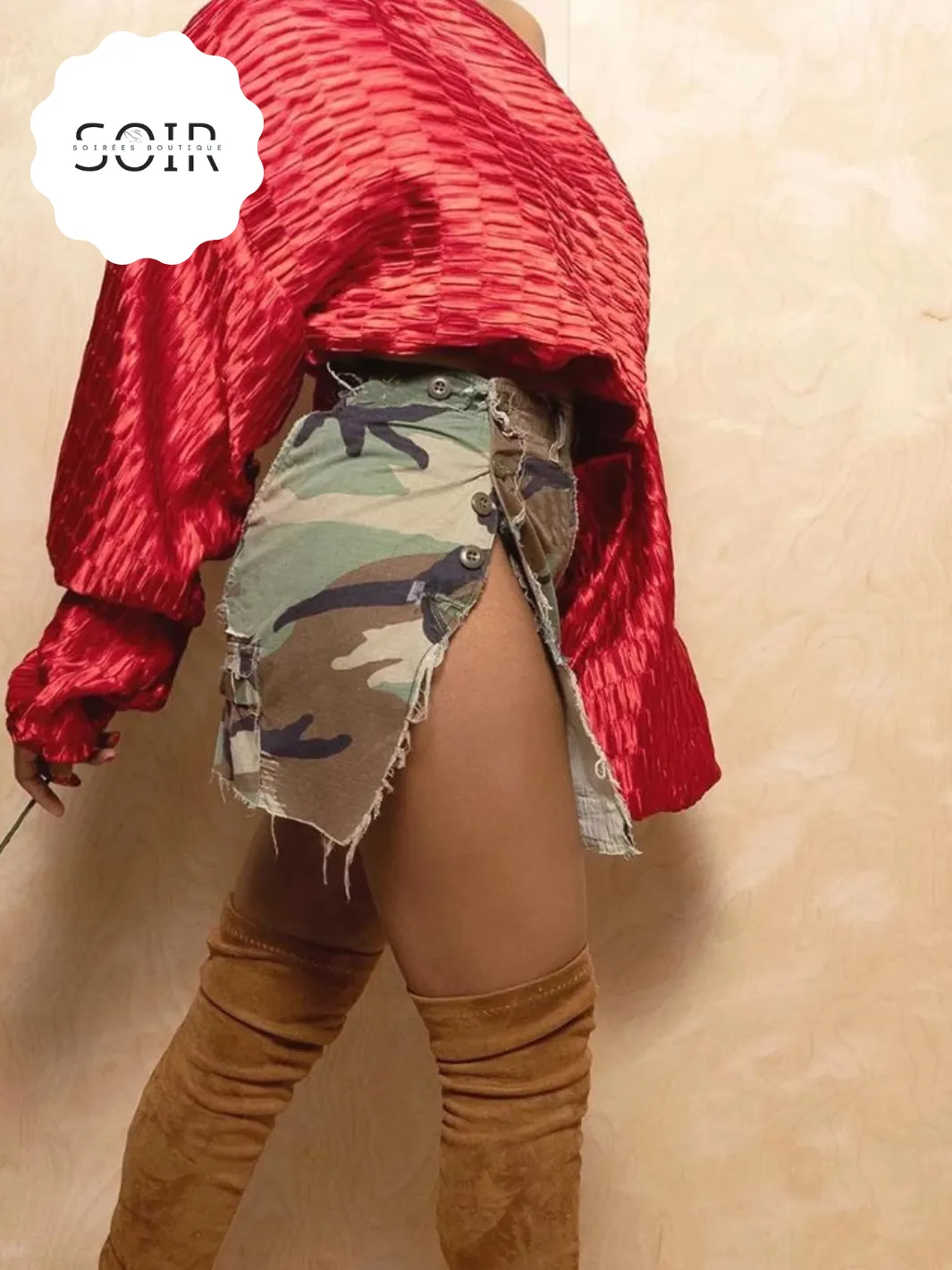Urban Camo Edge: Distressed Streetwear Slit Skirt