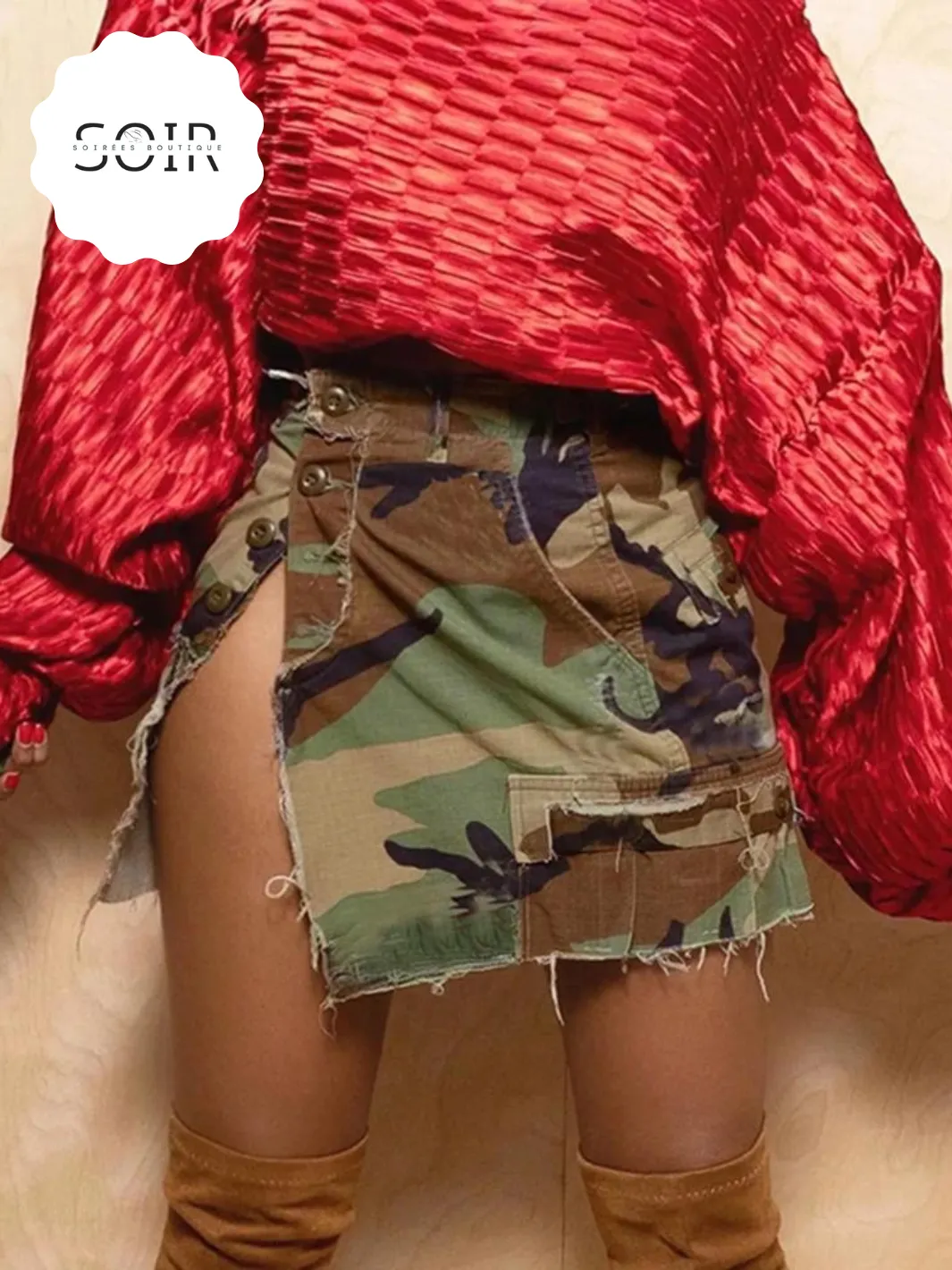 Urban Camo Edge: Distressed Streetwear Slit Skirt