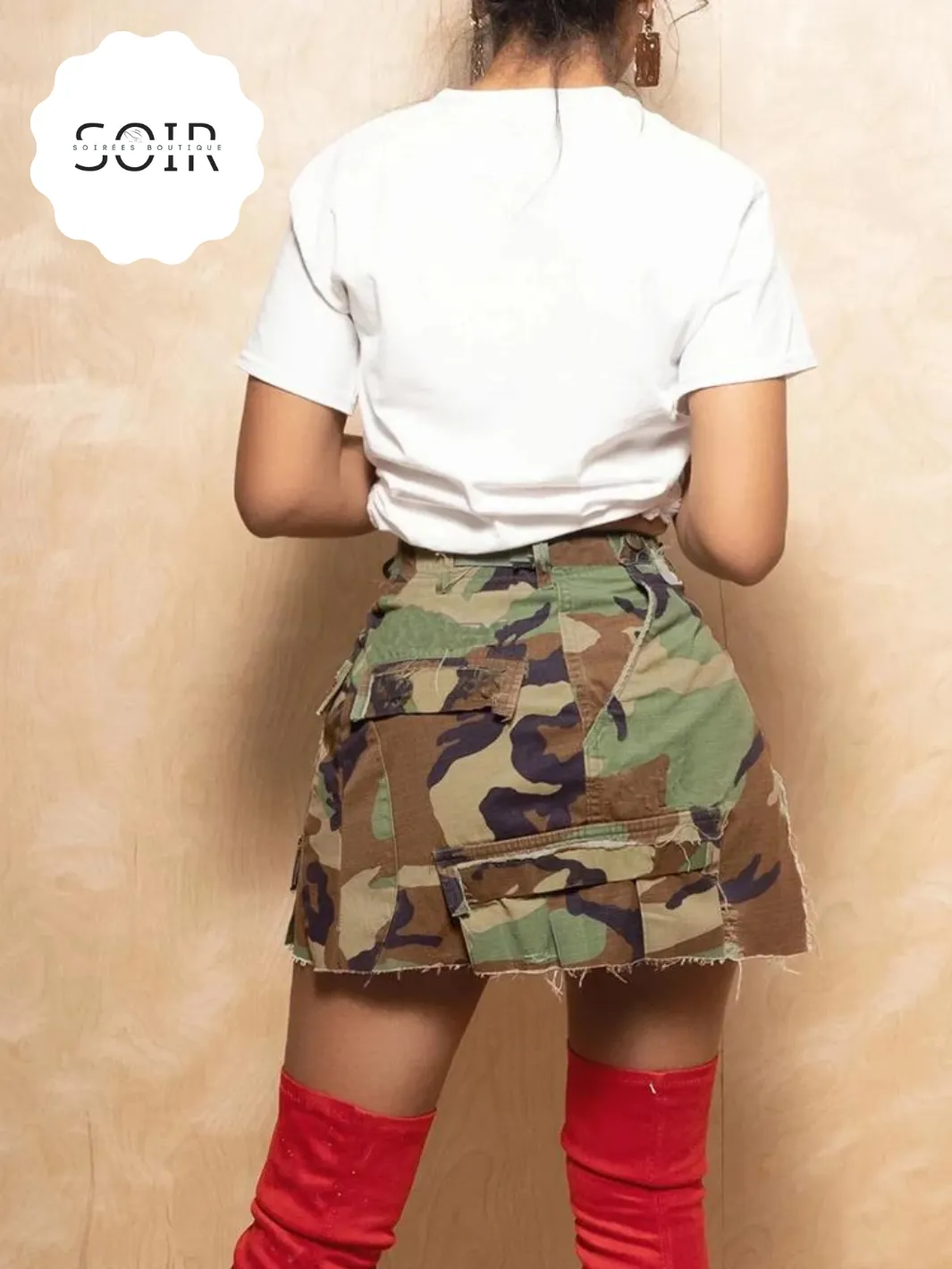 Urban Camo Edge: Distressed Streetwear Slit Skirt