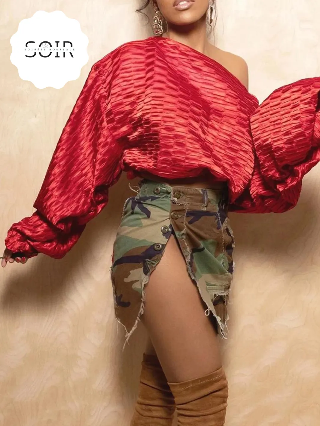 Urban Camo Edge: Distressed Streetwear Slit Skirt