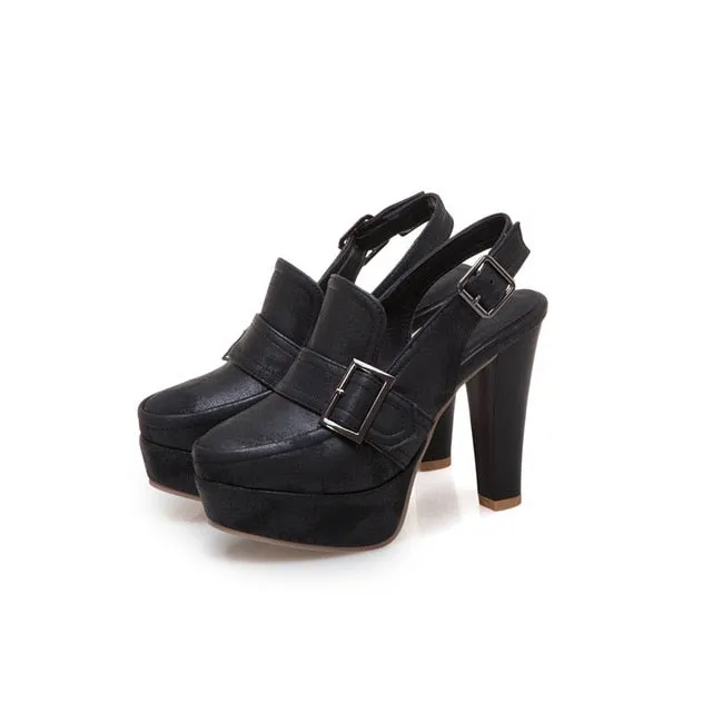 Vintage Platform Spike Slingback High Heels with Buckles