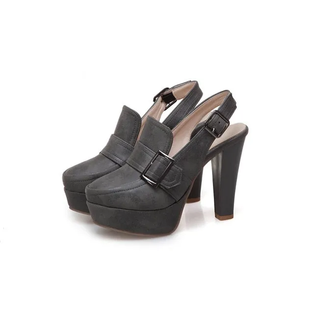 Vintage Platform Spike Slingback High Heels with Buckles