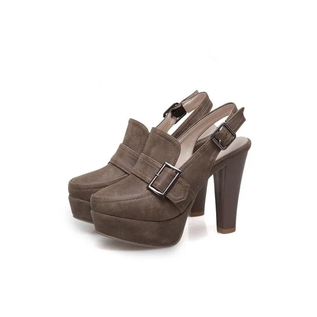 Vintage Platform Spike Slingback High Heels with Buckles