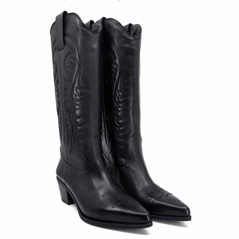 Women's Western Cowgirl Cowboy Boots Wide Square Toe Mid Calf