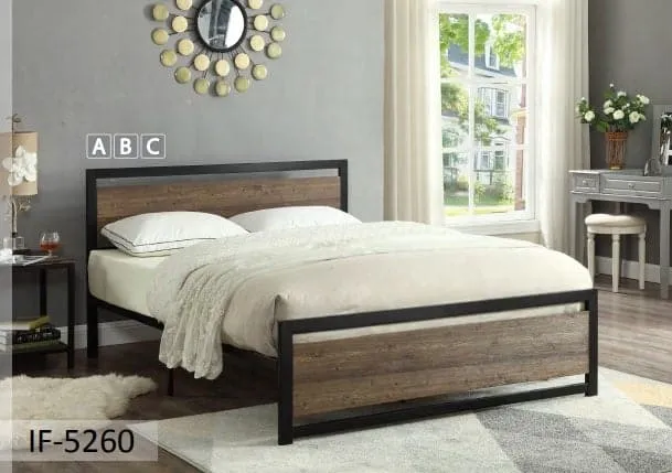 Wood Panel Bed with a Black Steel Frame